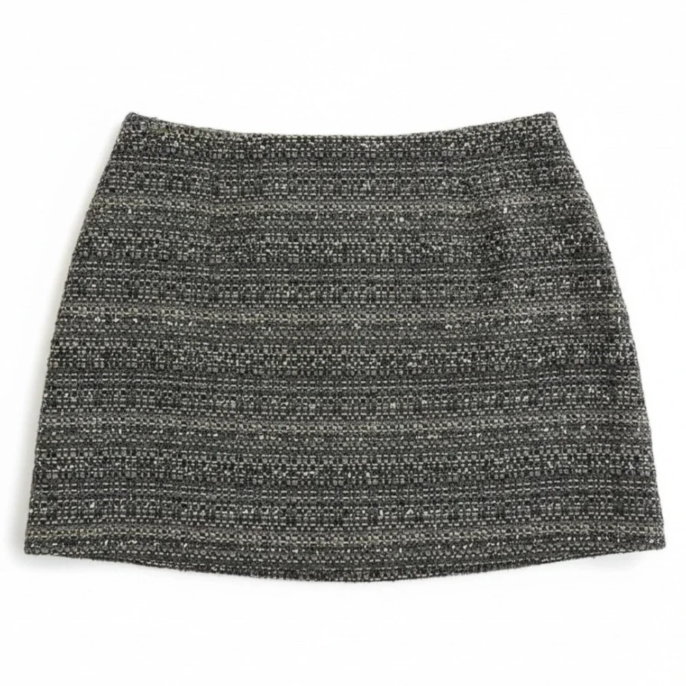 Tory Burch Ada Skirt Women 10 Granite Gray Metallic Tweed A Line Wool Blend Mini